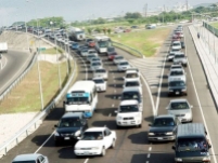 Jamaica has more than a million motor vehicles contributing to increased emissions and traffic jams like this one at the Highway 2000 off ramp at Marcus Garvey Drive.- Gleaner photo